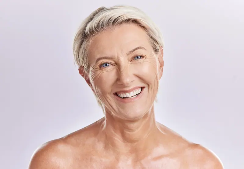 Smiling senior woman with short hair portrait