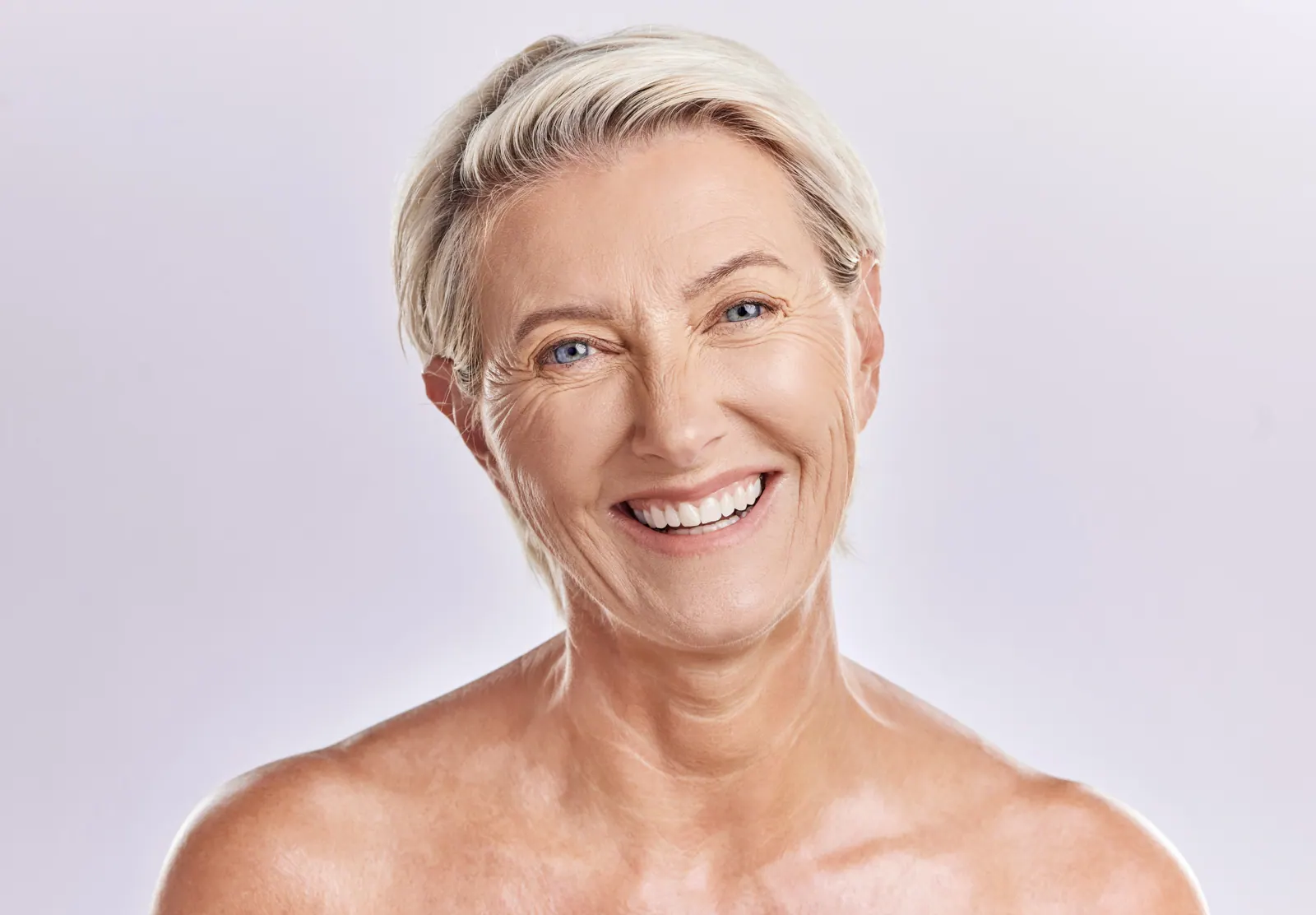 Smiling senior woman with short hair portrait